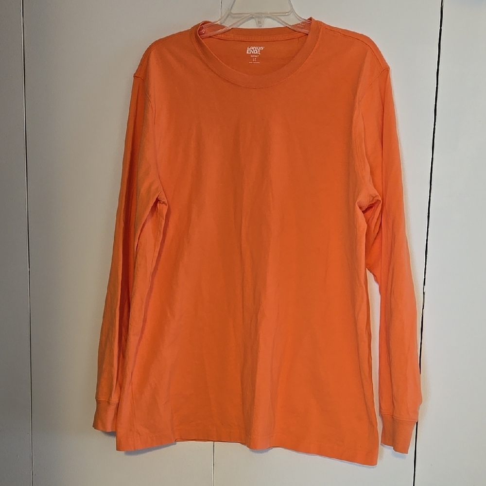 Lands' End Super-T Long Sleeve Large Tall LT Shirt Orange